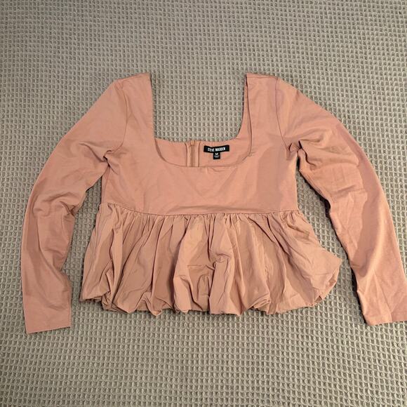 Steve Madden Tops - Steve Madden Avielle Pink Square Neck Peplum Long Sleeve Top Size Medium
